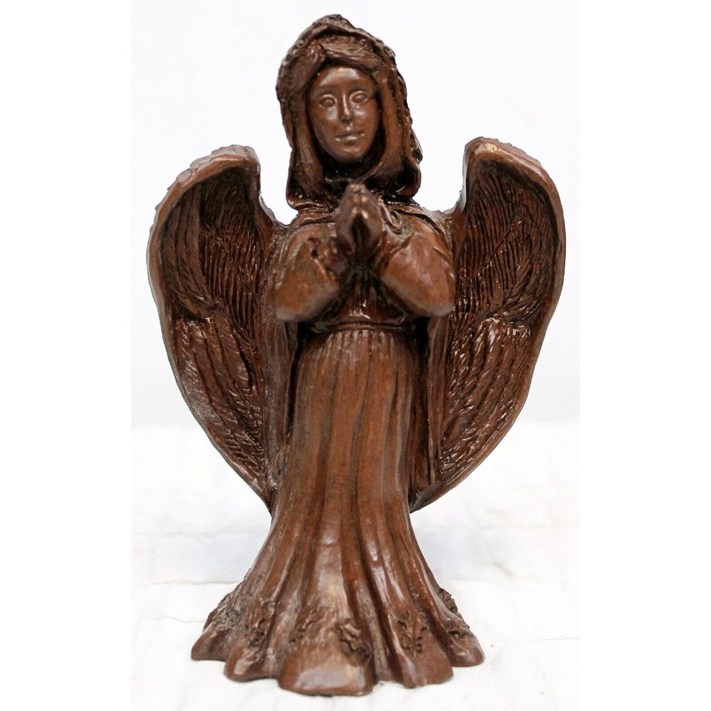 VTG E. Biersdorfer Holly Angel Brown PolyResin 6" Figurine 125 Of 2500 Wood Look